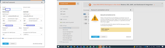 Outlook O365 IMAP failed