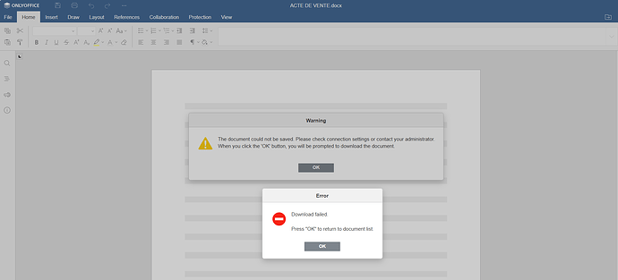 onlyoffice erreur