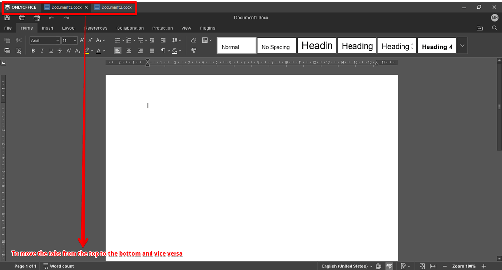 Option to change the position of OnlyOffice button and tab(s) from top ...