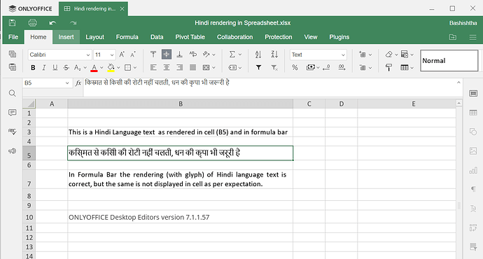 Hindi Text rendering in Spreadsheet